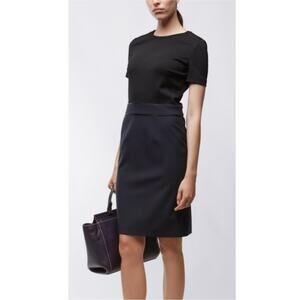 Hugo Boss Navy Blue Mix Media Dualisa Sheath Short Sleeve Dress Women's Size 4